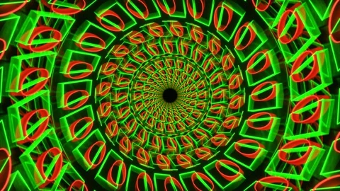 Green and Red Neon Shape Kaleidoscope Tunnel Background VJ Loop in 4K Stock Footage 292390632