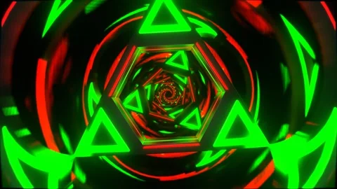 Green and Red Neon Triangle Mirror Tunnel Background VJ Loop in 4K Stock Footage 292923270