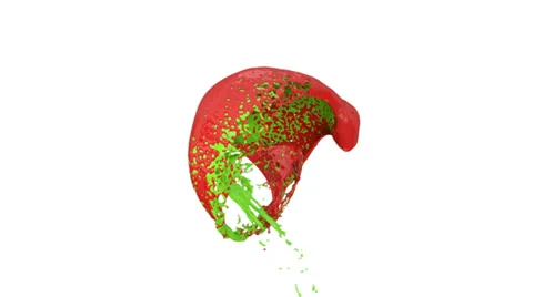 Green and red paint splashes collide in slow motion and form ball (FULL HD) 스톡 동영상 36826654