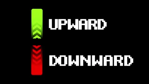 Green and red pixel font text displaying with arrow animation Stock Footage 338005122