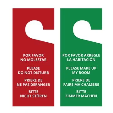 Green and red please make up my room and do not disturb door hanger tags 库存插图