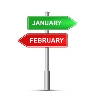 Green and red pointer with the name of the months January and February Stock Illustration