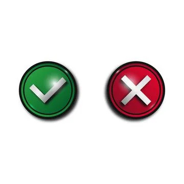 Green and red round buttons Tick and Cross Stock Illustration