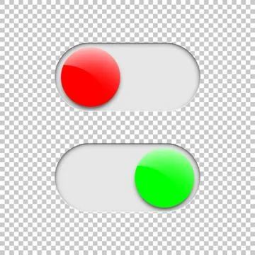 Green On and red Off toggle switch buttons isolated on transparent background Illustrazione stock