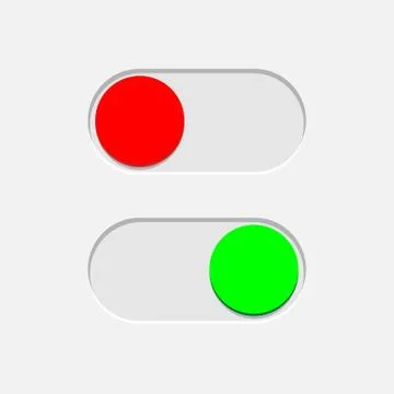 Green On and red Off toggle switch buttons isolated on gray background. Vector Stock Illustration