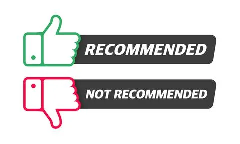 Green and red vector illustration banner RECOMMENDED and NOT RECOMMENDED with Stock Illustration