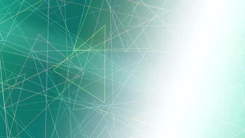 Green and teal polygon network lines stretch toward a bright white flare on.. Stock Illustration