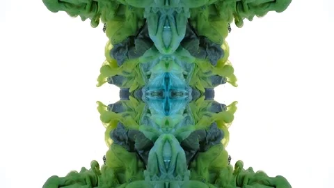 Green and turquoise ink builds a mirrored vertical labyrinth Stock Footage 338103353