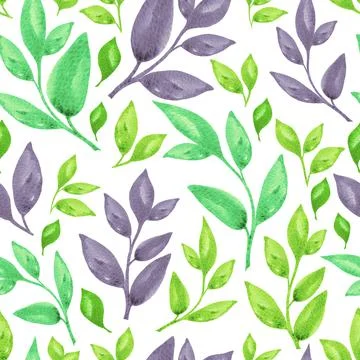Green and violet basil branches seamless pattern Stock Illustration