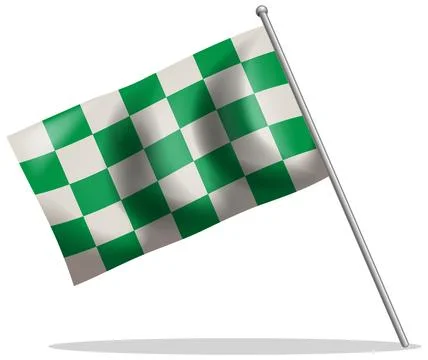 Green and White Checkered Racing Flag on Silver Pole Stock Illustration