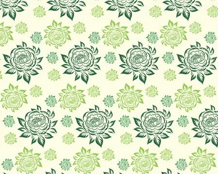 Green and White Floral Pattern Background Stock Illustration