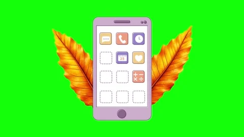 Green and White Leaf and Phone and Screen and IcGreen Screen Stock Footage 339443635