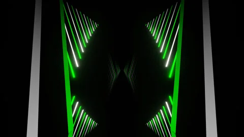 Green and White Neon Lines Drop in Mirror Corridor Background VJ Loop in 4K Stock Footage 321642787