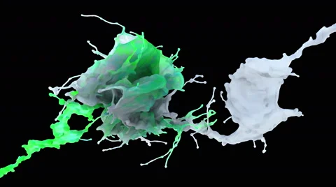Green and white paint throws colliding in slow motion Stock Footage 59918716
