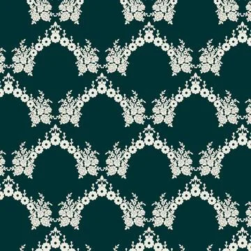 A green and white pattern with white flowers, repeated seamless Stock Illustration