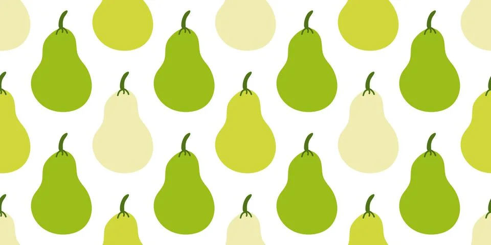 Green and white pears pattern. Colorful summer juicy Fruit. Symmetrical seamless Stock Illustration