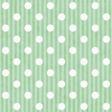 Green and white polka dot and stripes fabric background Stock Illustration