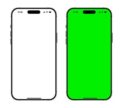 Green and white screen mobile phone mockup set. Modern smartphone devices Stock Illustration