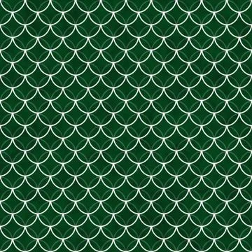 Green and White Shells with Interlocking Circles Tiles Pattern Repeat Backgro Stock Illustration