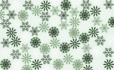 Green and white snowflakes pattern on pale mint background, winter holiday style Stock Illustration