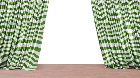 Green and white stripes pattern curtain with wood flooring 3D animation Video stock 152684442