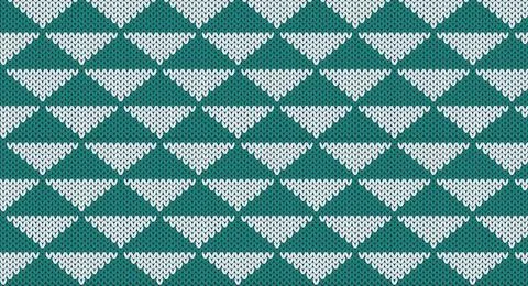 Green and white triangle knitted pattern, Festive Sweater Design. Seamless .. Stock Illustration