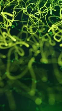 Green and yellow abstract light trails with glowing chaotic scribbles, soft.. Stock Illustration