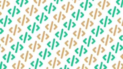 Green and yellow coding icons drift upward with rotation on white background Stock Footage 312345306