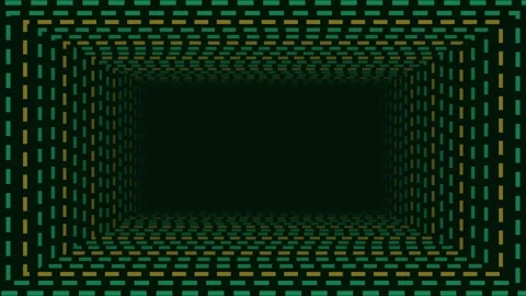 Green and Yellow Dashed Line Corridor, Rectangular Dashed Wireframe Portal Stock Footage 329903744