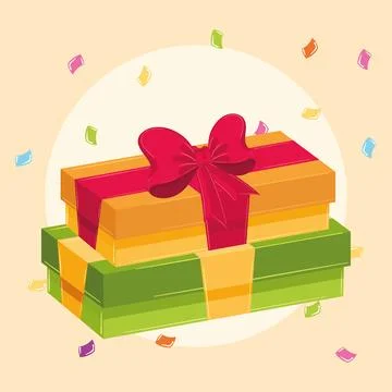 Green and yellow gift boxes with red bow and ribbons Vector Stock Illustration