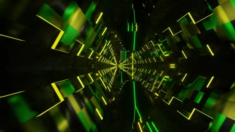 Green and Yellow Hexagonal Laser Tunnel Background VJ Loop in 4K Stock Footage 250818438