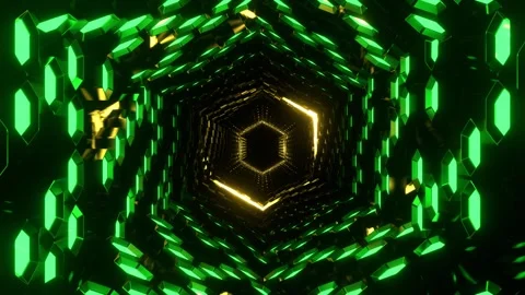 Green and Yellow Hexagonal Neon Honeycomb Tunnel Background VJ Loop in 4K Stock Footage 312798136