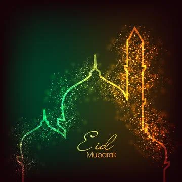 Green and Yellow Light Forming Mosque at Dark background for Islamic Festiv.. Stock Illustration