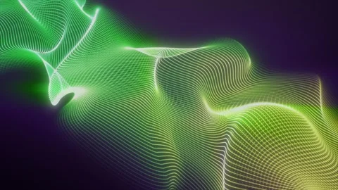 Green and yellow light waves smoothly undulating against a dark backdrop Stock Footage 317614687