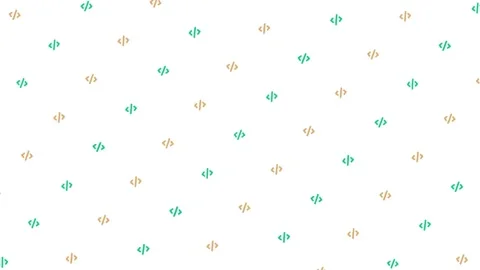 Green and yellow mini coding icons drift upward with rotation on white bg Stock Footage 311794037