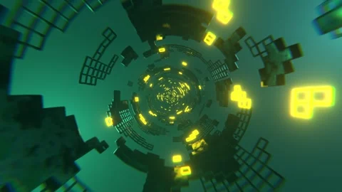Green and Yellow Sci-Fi Tunnel Elements Neon Grid Background VJ Loop l 4K Stock Footage 294915243