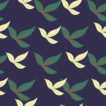 Green and yellow simple leaf ornament seamless pattern. Doodle backdrop. Navy Illustrazione stock