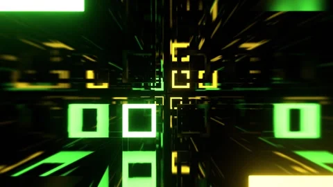 Green and Yellow Strobe Abstract Tunnel of Neon Squares Background VJ Loop l Stock Footage 303046082