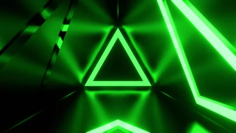Green and Yellow Triangular Corridor with Bright Neon Flashes Background VJ  Stock Footage 344099008