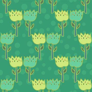 Green And Yellow Vector Repeat Seamless Fun Spring Floral Pattern Illustrazione stock