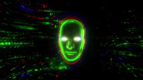 Green Android Head with Digital Glitch Stock Footage 277261588