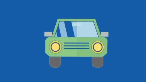 Green animated car with blinking headlights on blue background for transport ico Stock Footage 331301289