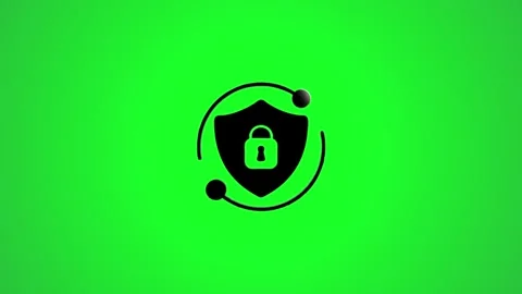 Green animated security shield icon with padlock and orbiting elements for .. Stock Footage 346496333
