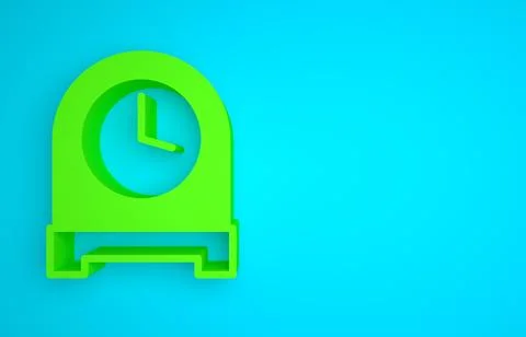 Green Antique clock icon isolated on blue background. Minimalism concept. 3D Stock Illustration
