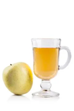 Green Apple and glass of juice isolated on white Stock Photos