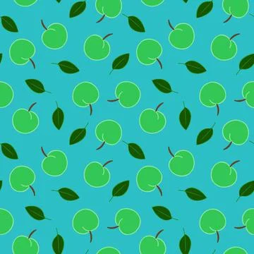 Green apple and leaf repeat pattern vector illustration Stock Illustration