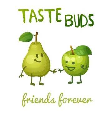 Green apple and pear with leaf characters Stock Illustration