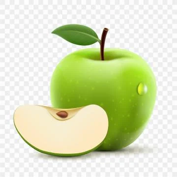 Green apple and slice. Isolated on a transparent background 스톡 일러스트