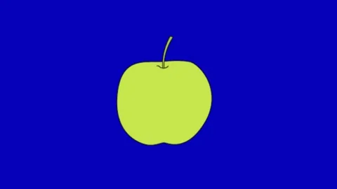 Green Apple Animation on Blue Screen Видео 345096540