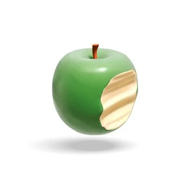 Green Apple Bite Vector 3d Icon Stock Illustration